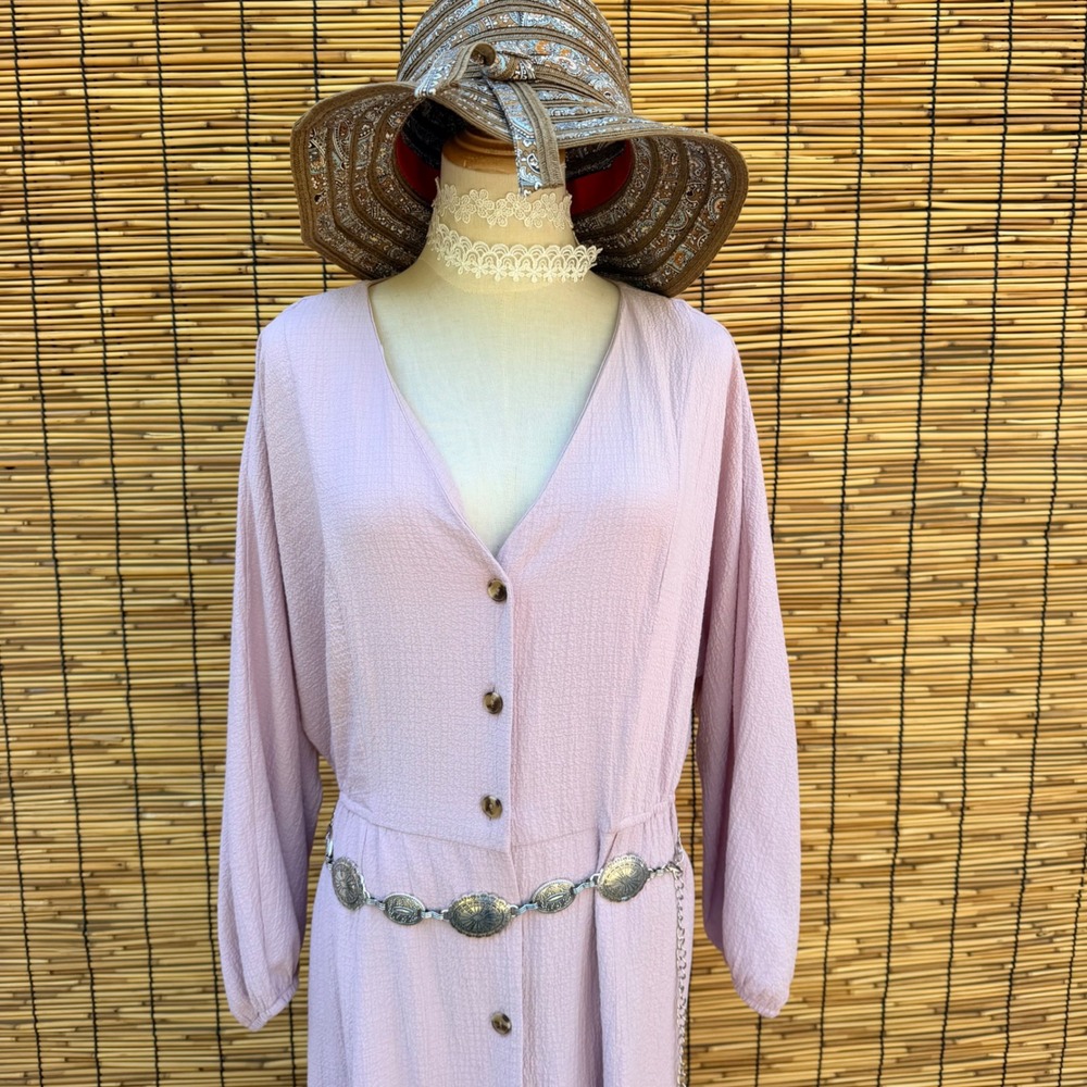 Calvin Klein Womens Pink Tucson Textured Button Front Midi Dress Size 12